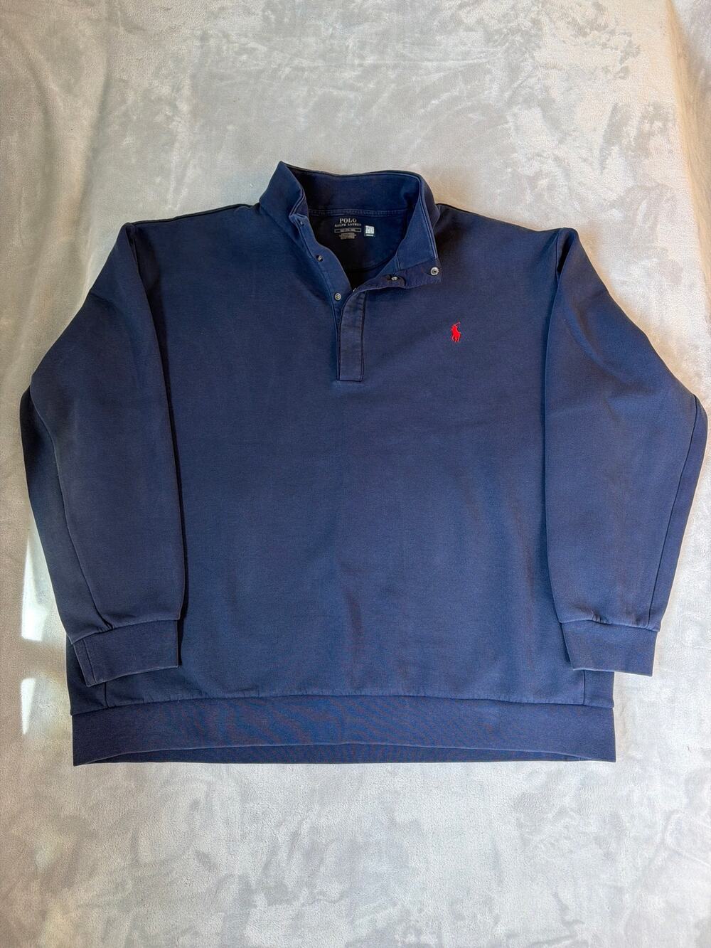 Polo Ralph Lauren 3XL Tall Navy Blue Mock Neck Snap Button Fleece Pullover